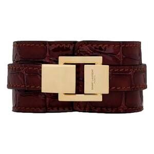 NEW SAINT LAURENT women's le carre croc embossed leather double wrap bracelet in